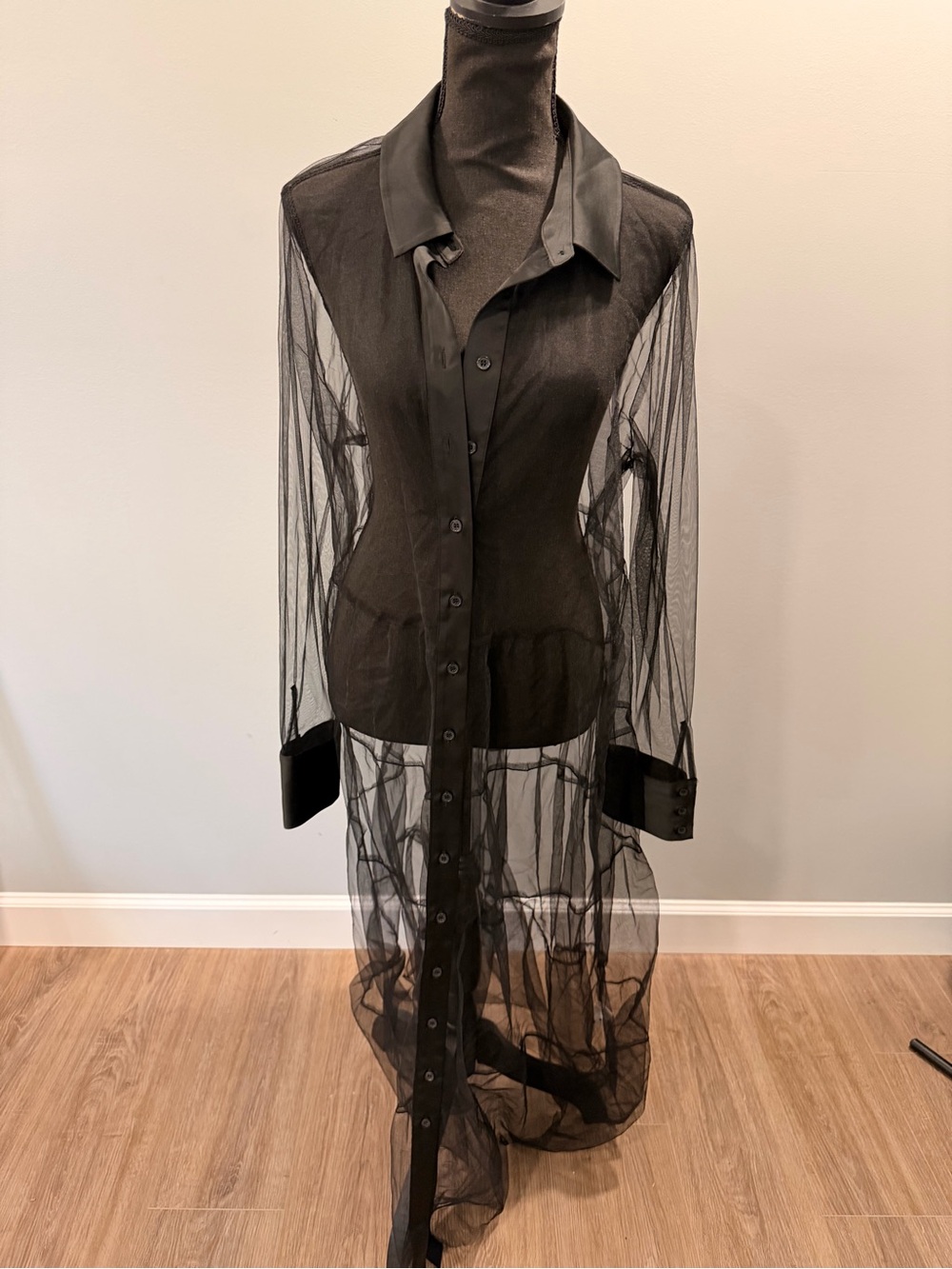 Eloquii Sheer Black Long Button-Front Mesh Duster never worn